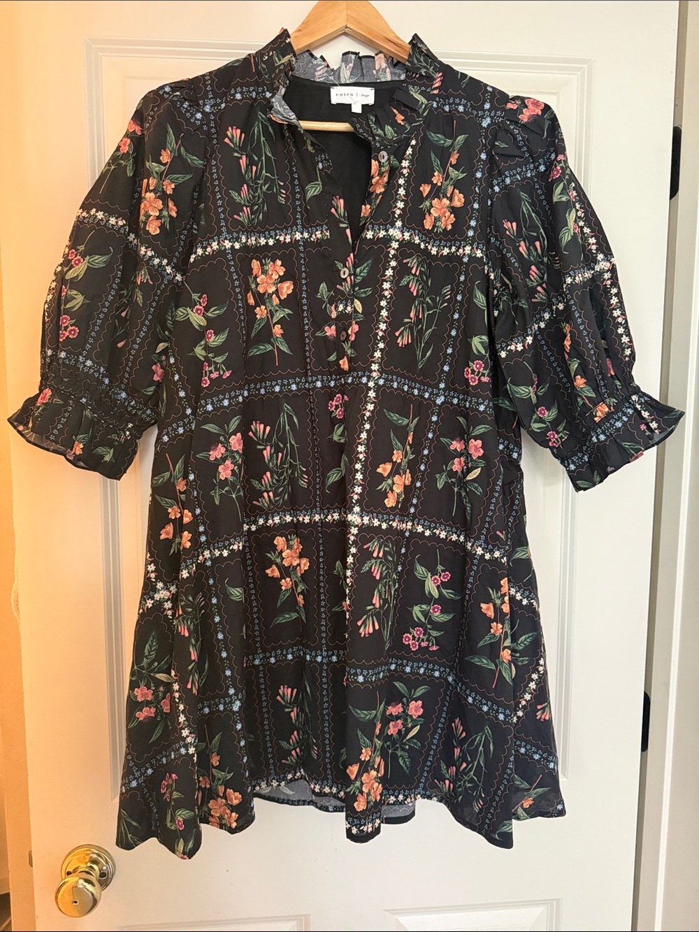Entro Black Floral Patchwork Print dress